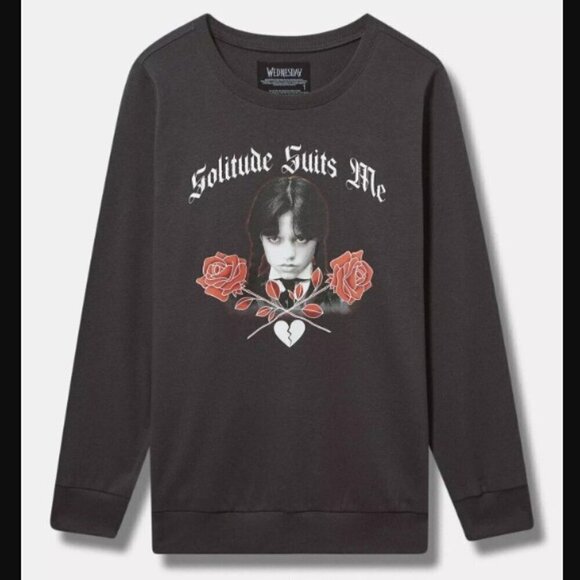 torrid Tops - Torrid Gray Addams Family Wednesday Cozy Fleece Crew Neck Pullover Sweater 2 2X